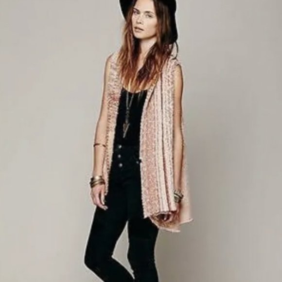 Free People | Pink "In Your Arms" Swing Collared Knit Sweater Vest Size XS - Picture 1 of 8